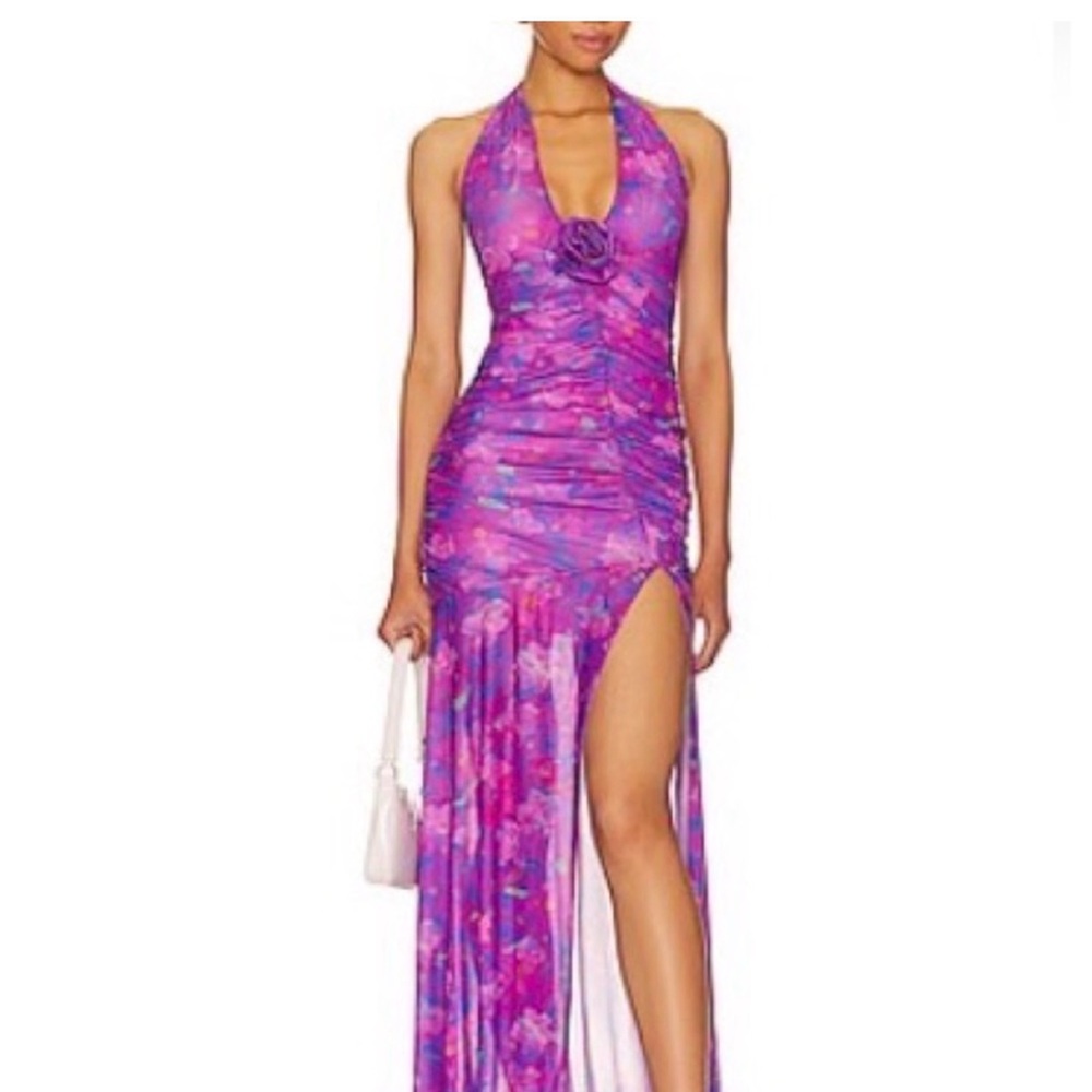 Majorelle Floral Halter Gown - Purple & Blue. Medium. Worn 1x. Stretchy & fun